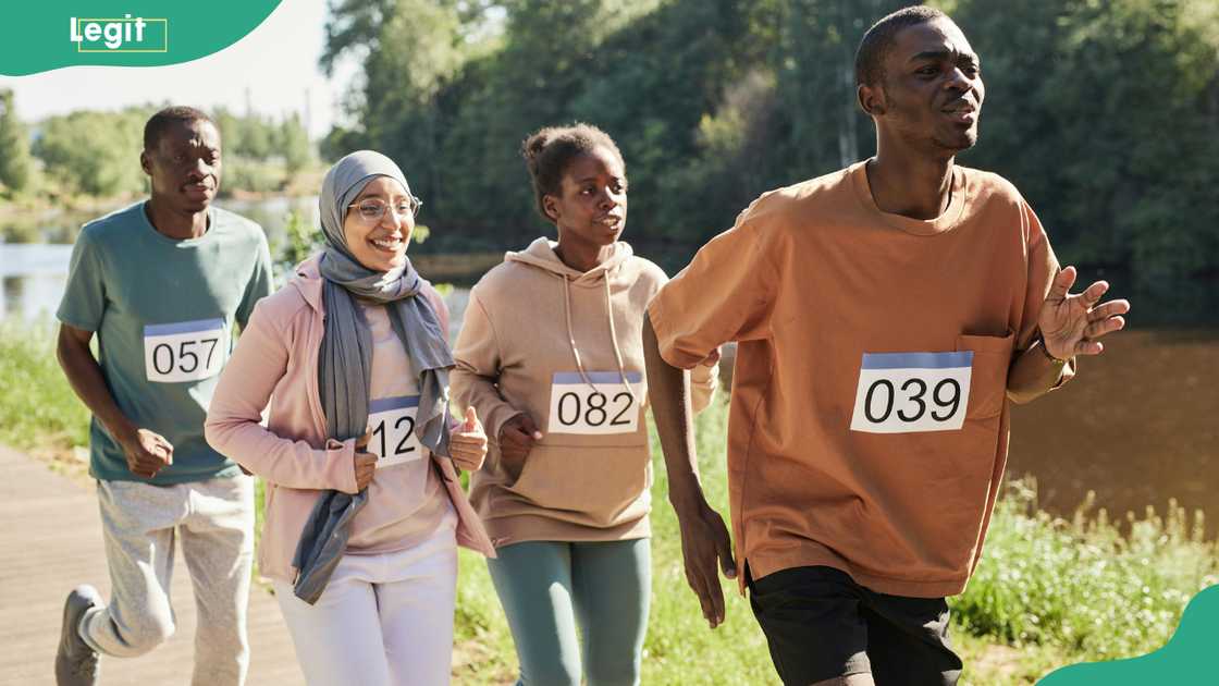 A group of people running. A group of people running.