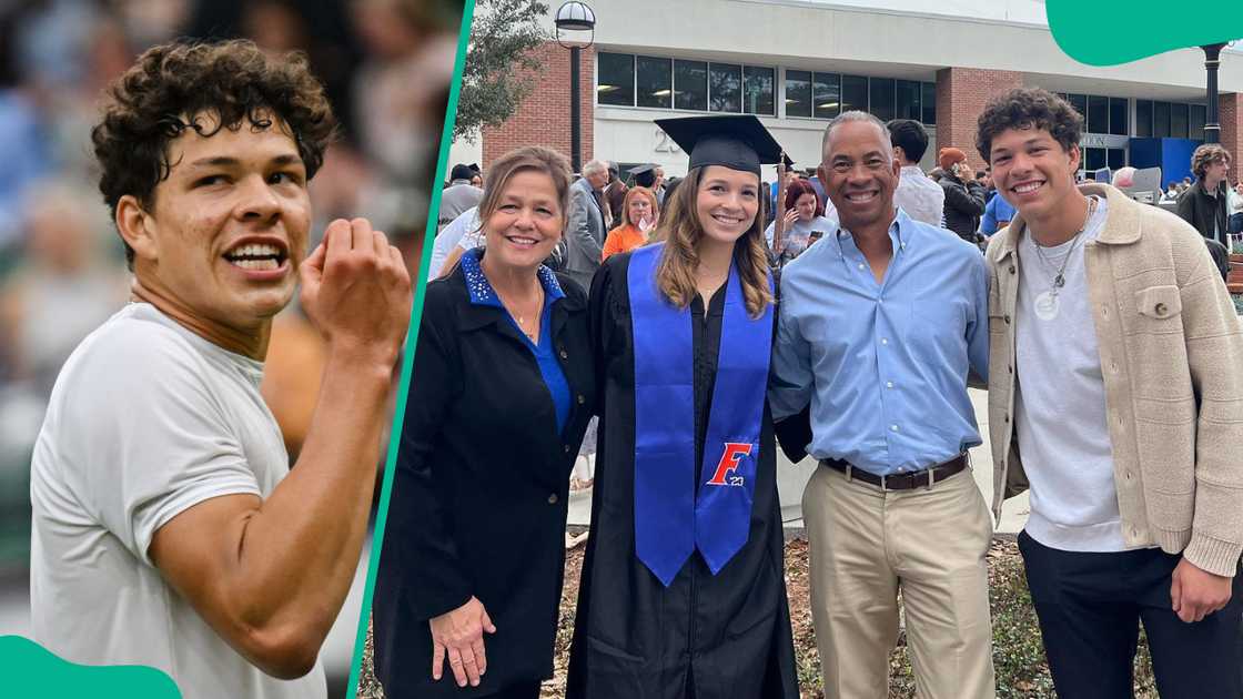 Ben Shelton at The All England Lawn Tennis and Croquet Club in Wimbledon, southwest London (L). Ben's family at his sister's graduation Ben Shelton at The All England Lawn Tennis and Croquet Club in Wimbledon, southwest London (L). Ben's family at his sister's graduation