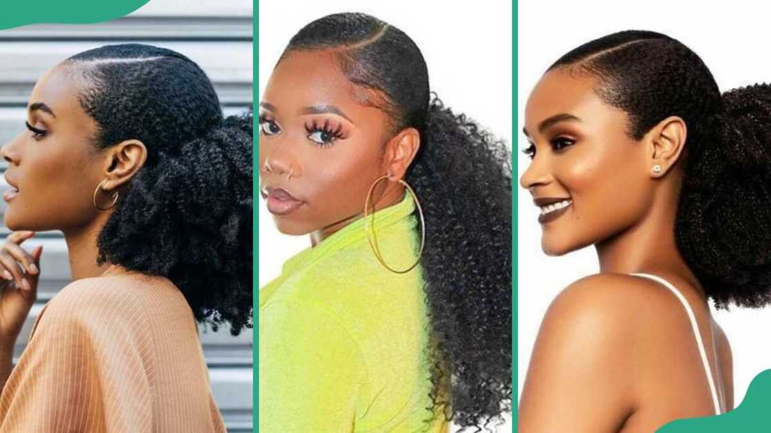 Large-sized kinky ponytails with a side part Large-sized kinky ponytails with a side part