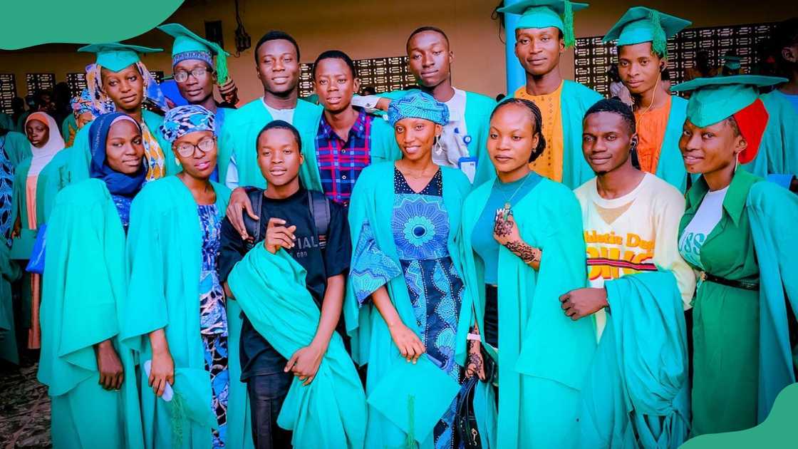 Kebbi State University students in blue graduation gowns.