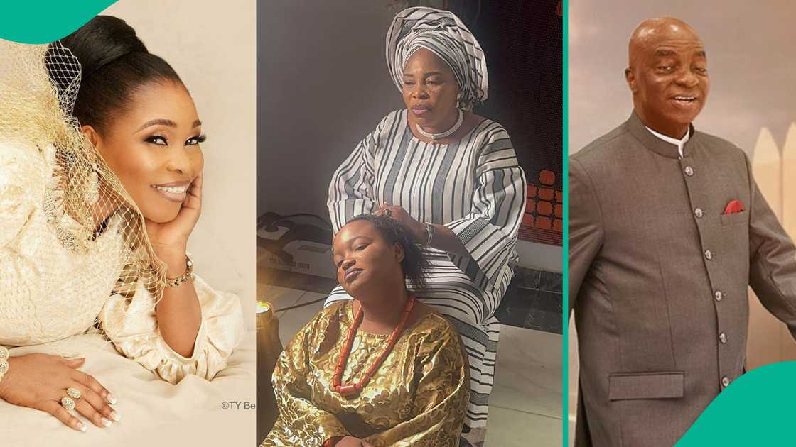 Tope Alabi's daughter meets Bishop Oyedepo. Tope Alabi's daughter meets Bishop Oyedepo.